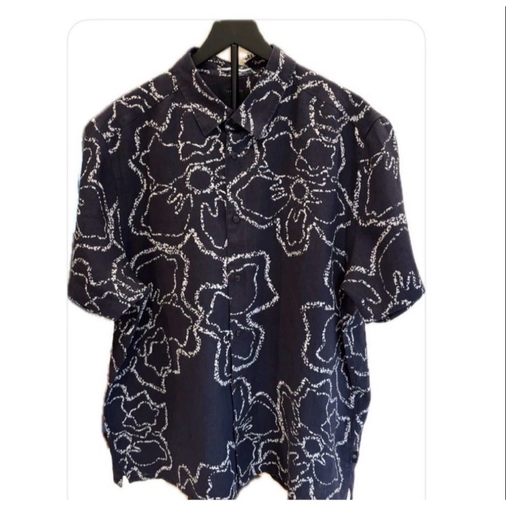 Ted Baker London NWOT 100% Linen Blck/Whte Button Up Short Sleeve Shirt (6) US2X